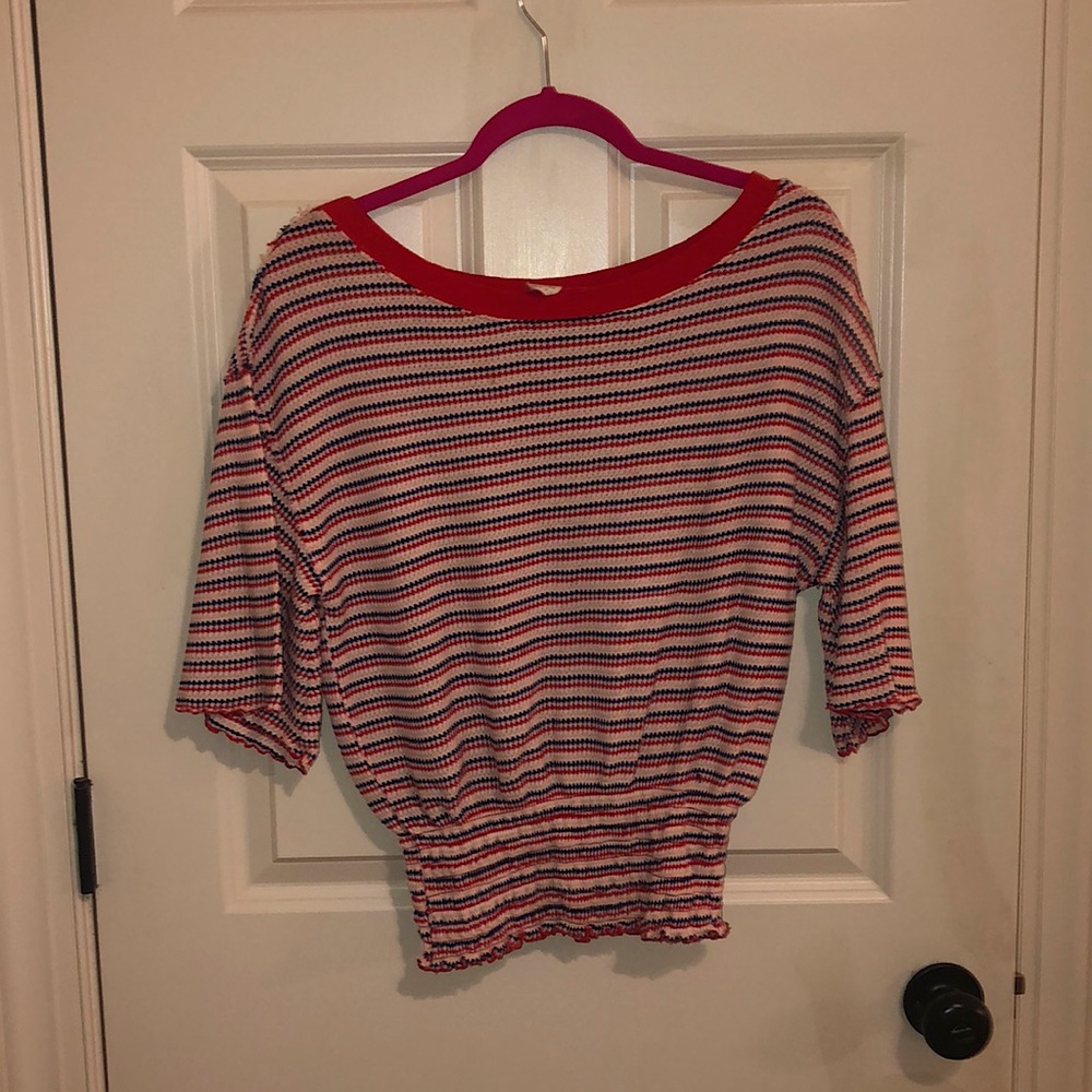 Free people red, blue and tan top